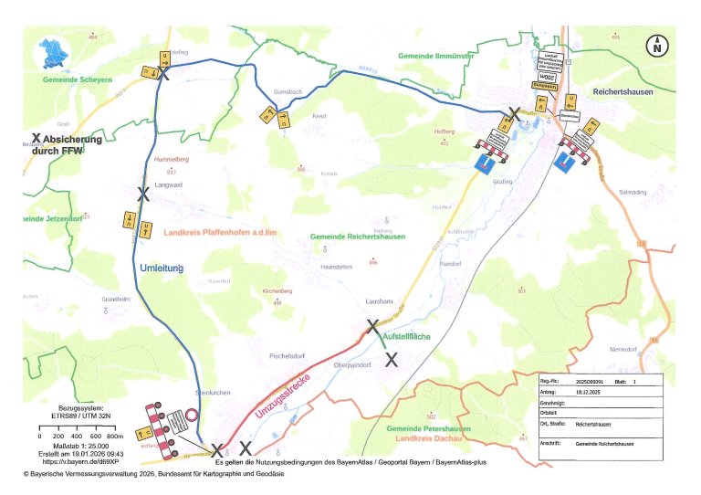 Sperrung wegen Faschingsumzug des OCV Steinkirchen 2026